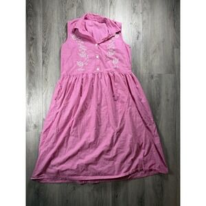 Milkmaid Cottagecore Shirt Dress Womens Large Pink Embroidered Button Pockets